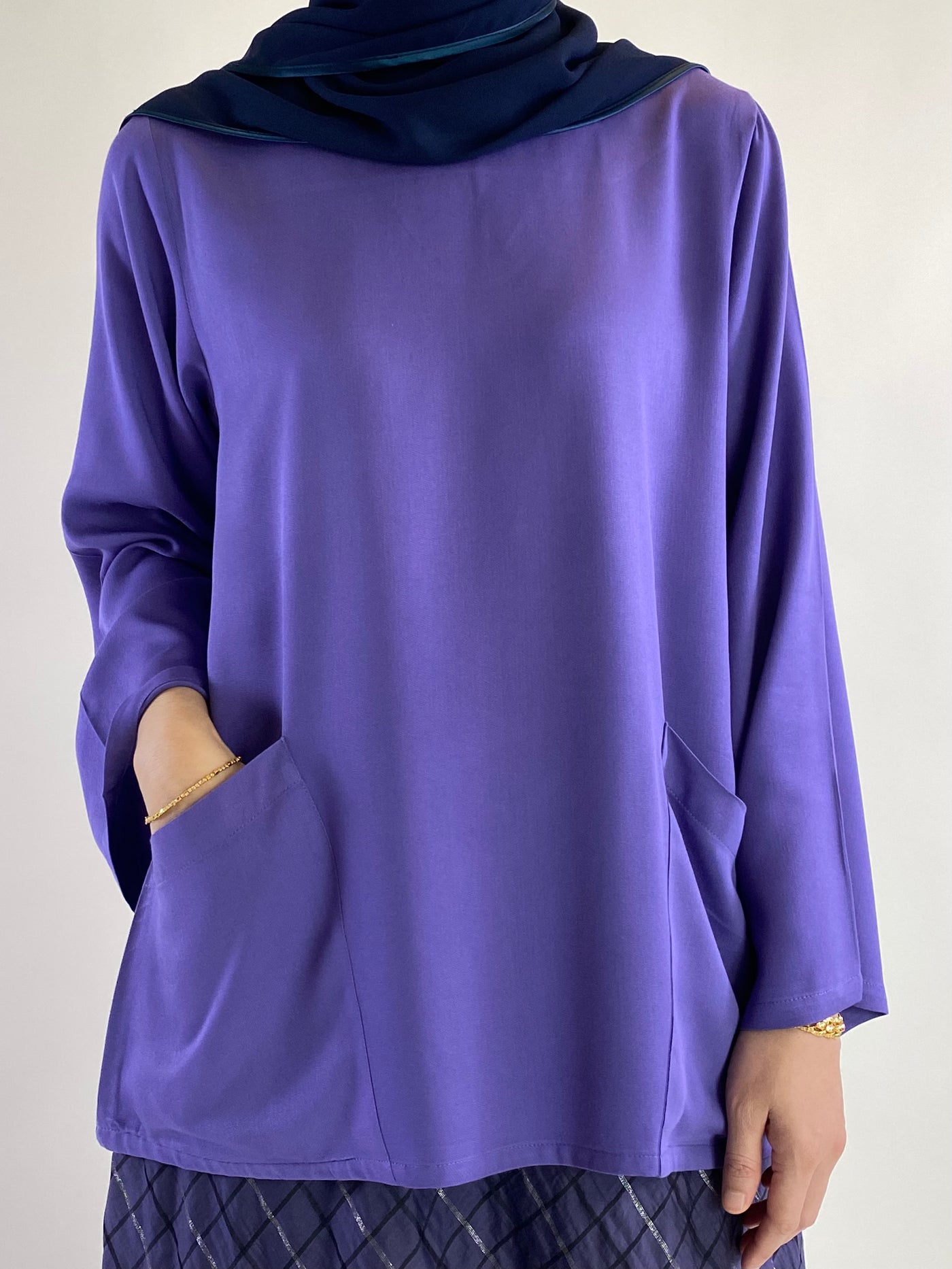 JELITA Pocket Blouse with Flared Skirt Set in Purple