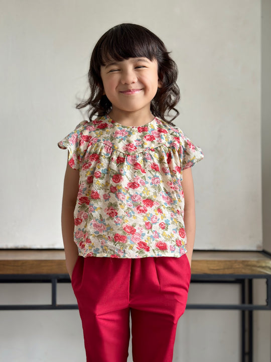 KEKWA Baby's Blouse & Pants Set in Red Rose
