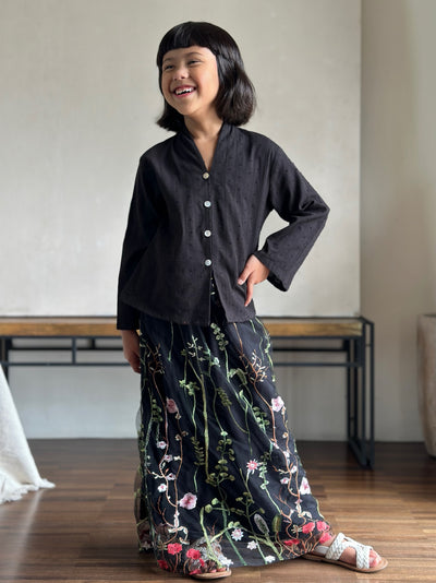 LILY Modern Mini Kebaya Set in Black Bloom