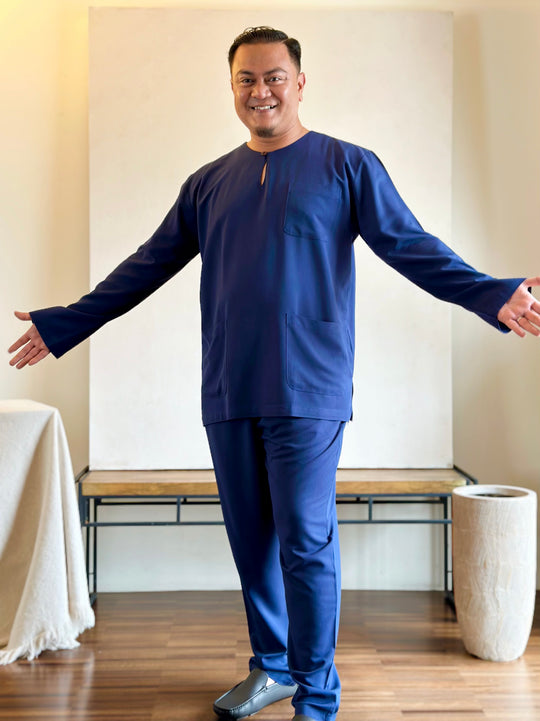 MALIK Teluk Belanga Baju Melayu Set in Navy