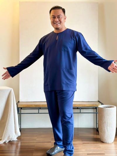 MALIK Teluk Belanga Baju Melayu Set in Navy