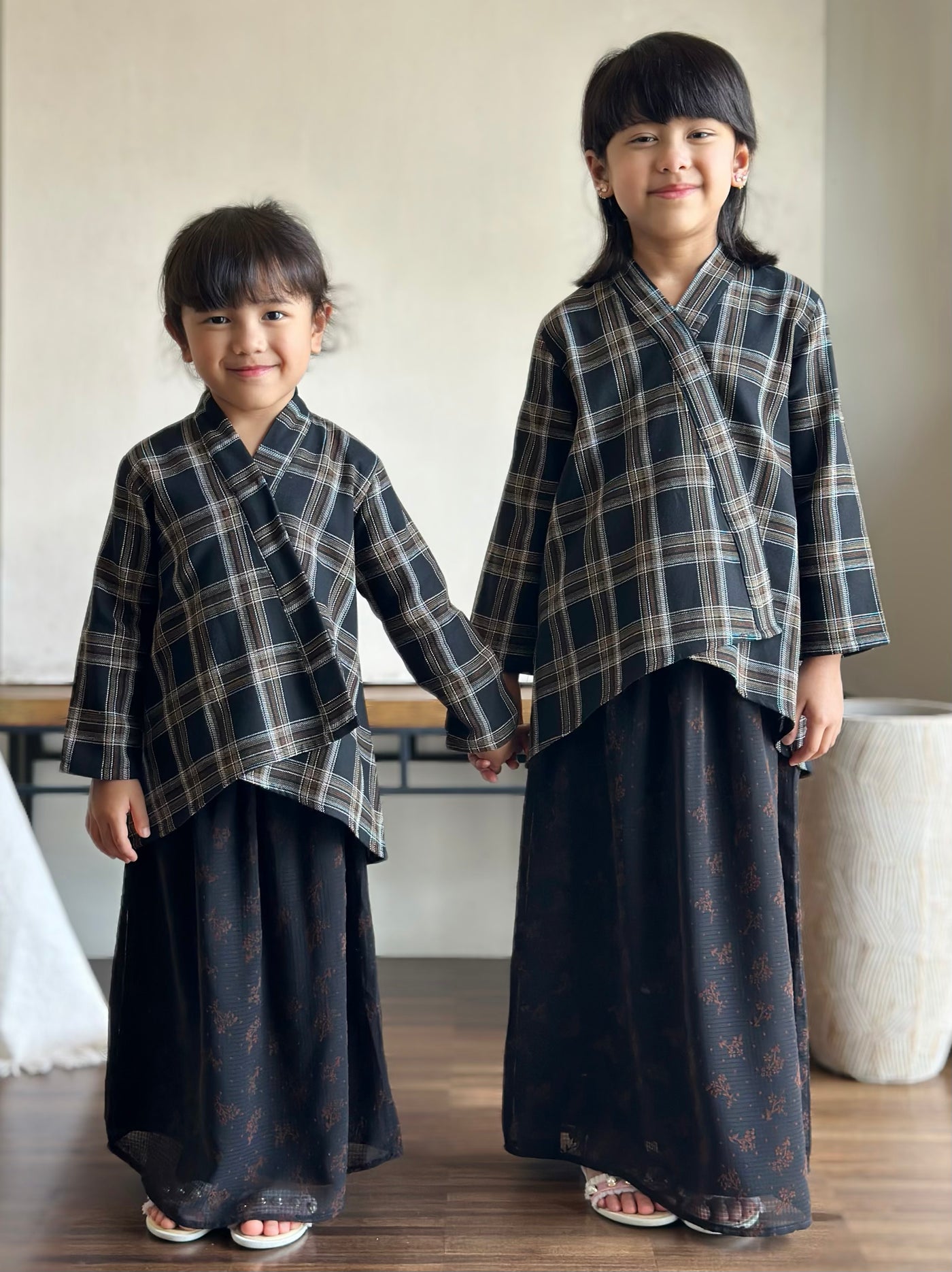 SIREH Modern Kebaya with Skirt Set in Black Plaid