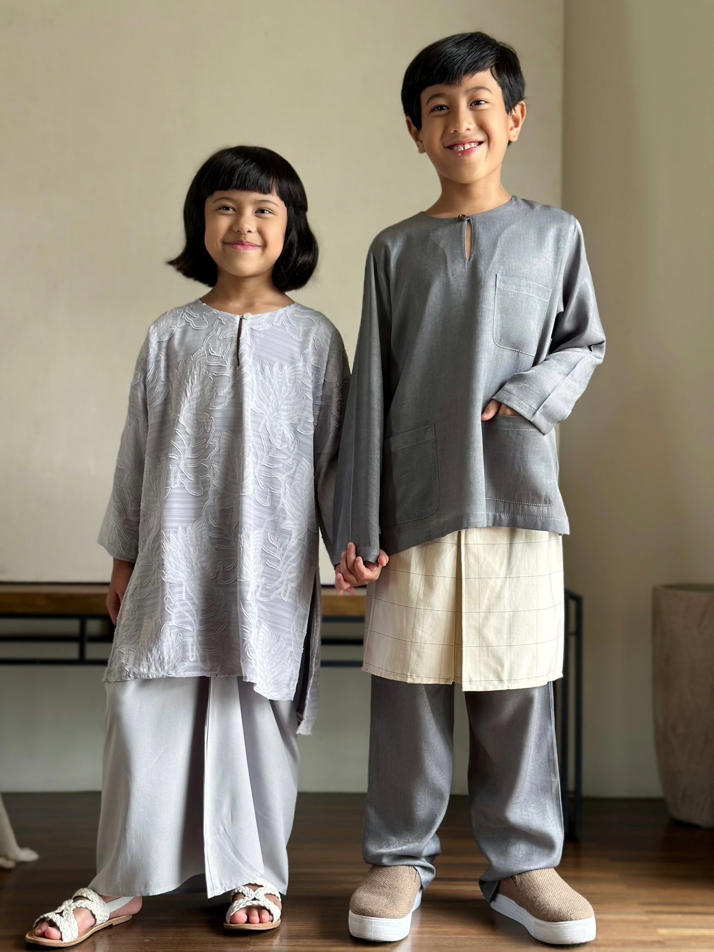 KASTURI Long Kurung Set in Grey