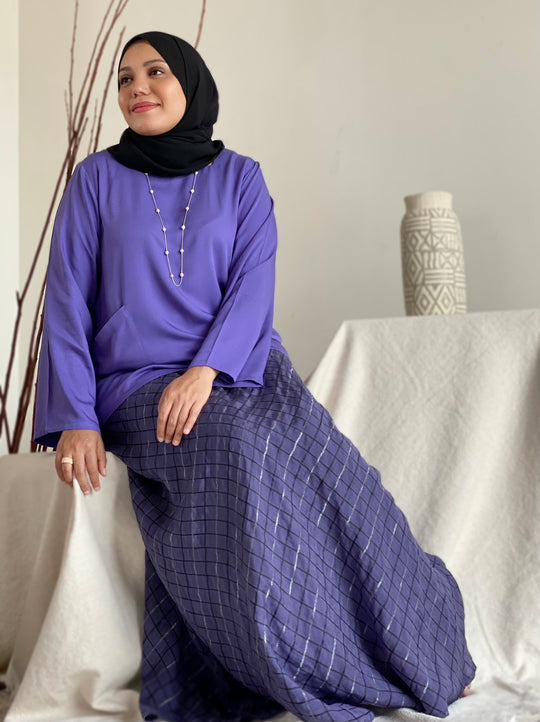 JELITA Pocket Blouse with Flared Skirt Set in Purple