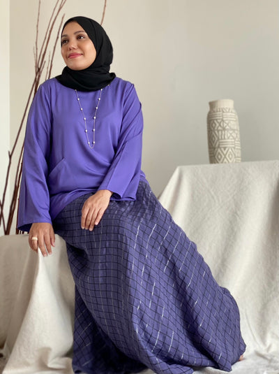 JELITA Pocket Blouse with Flared Skirt Set in Purple