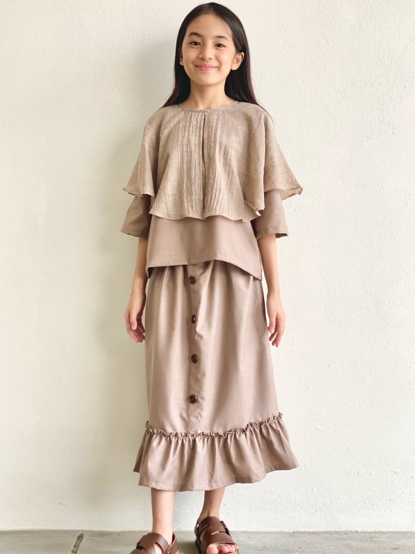 Mallory Buttoned Ruffle Skirt in Cedar