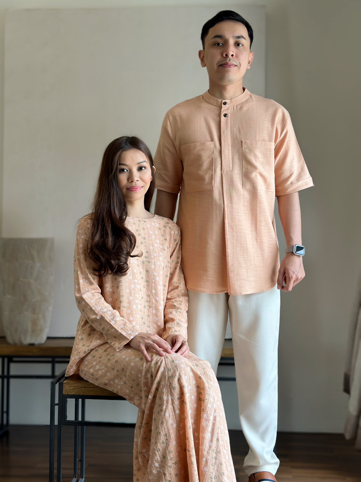 KANDIS Modern Kurung Set in Peach Floral