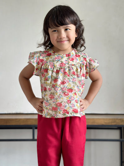 KEKWA Baby's Blouse & Pants Set in Red Rose