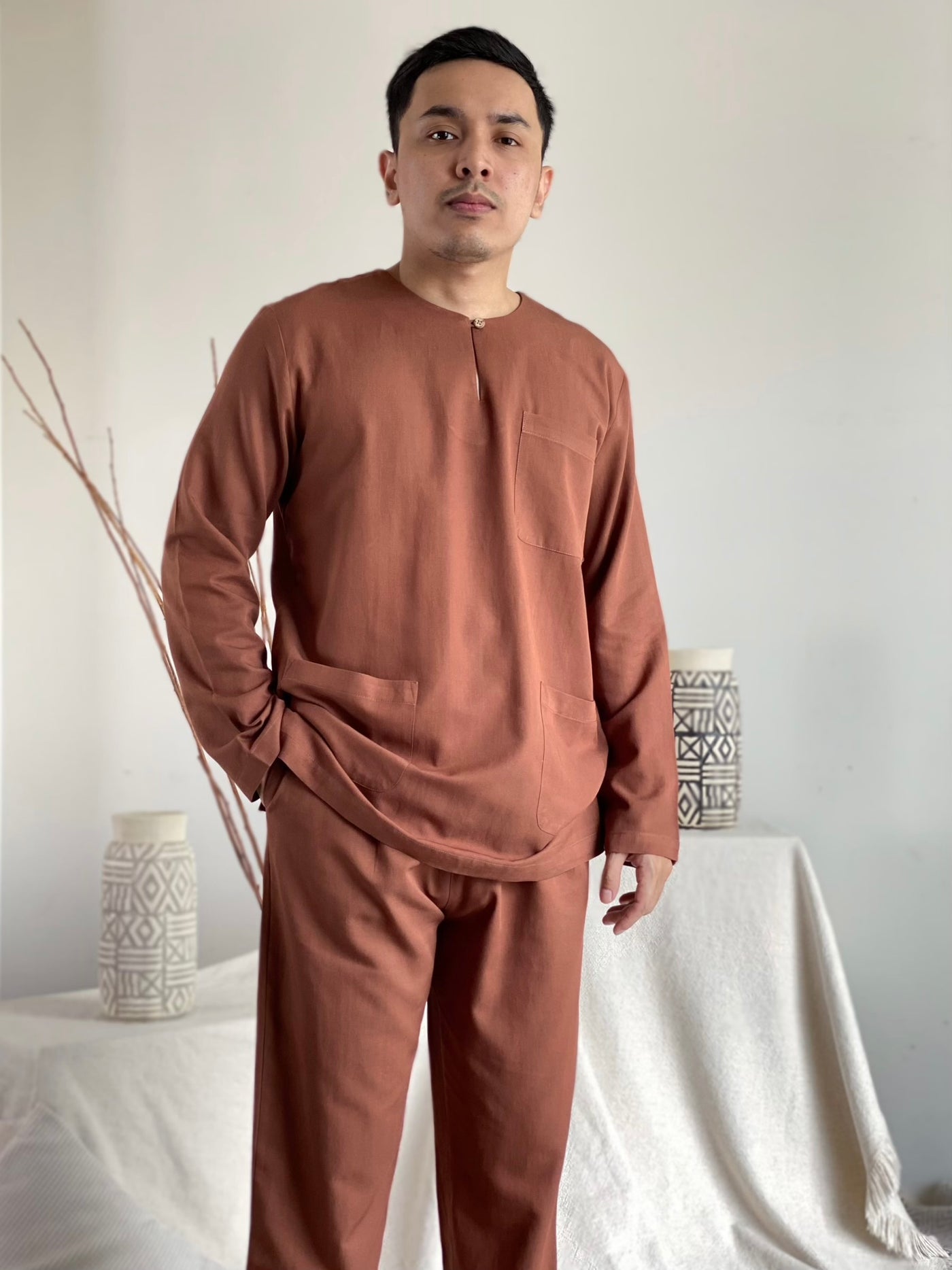 MALIK Teluk Belanga Baju Melayu Set in Cocoa