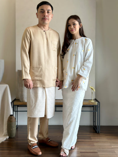 MALIK Teluk Belanga Baju Melayu Set in Buttermilk