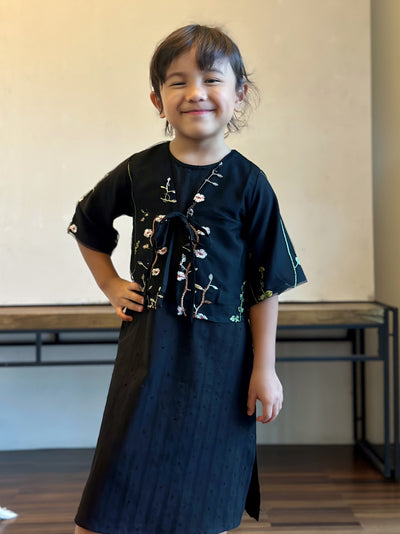 IXORA Baby's Dress with Bolero Set in Black Bloom