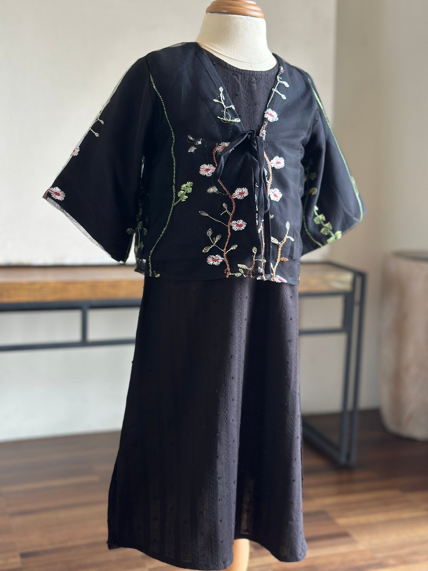 IXORA Baby's Dress with Bolero Set in Black Bloom