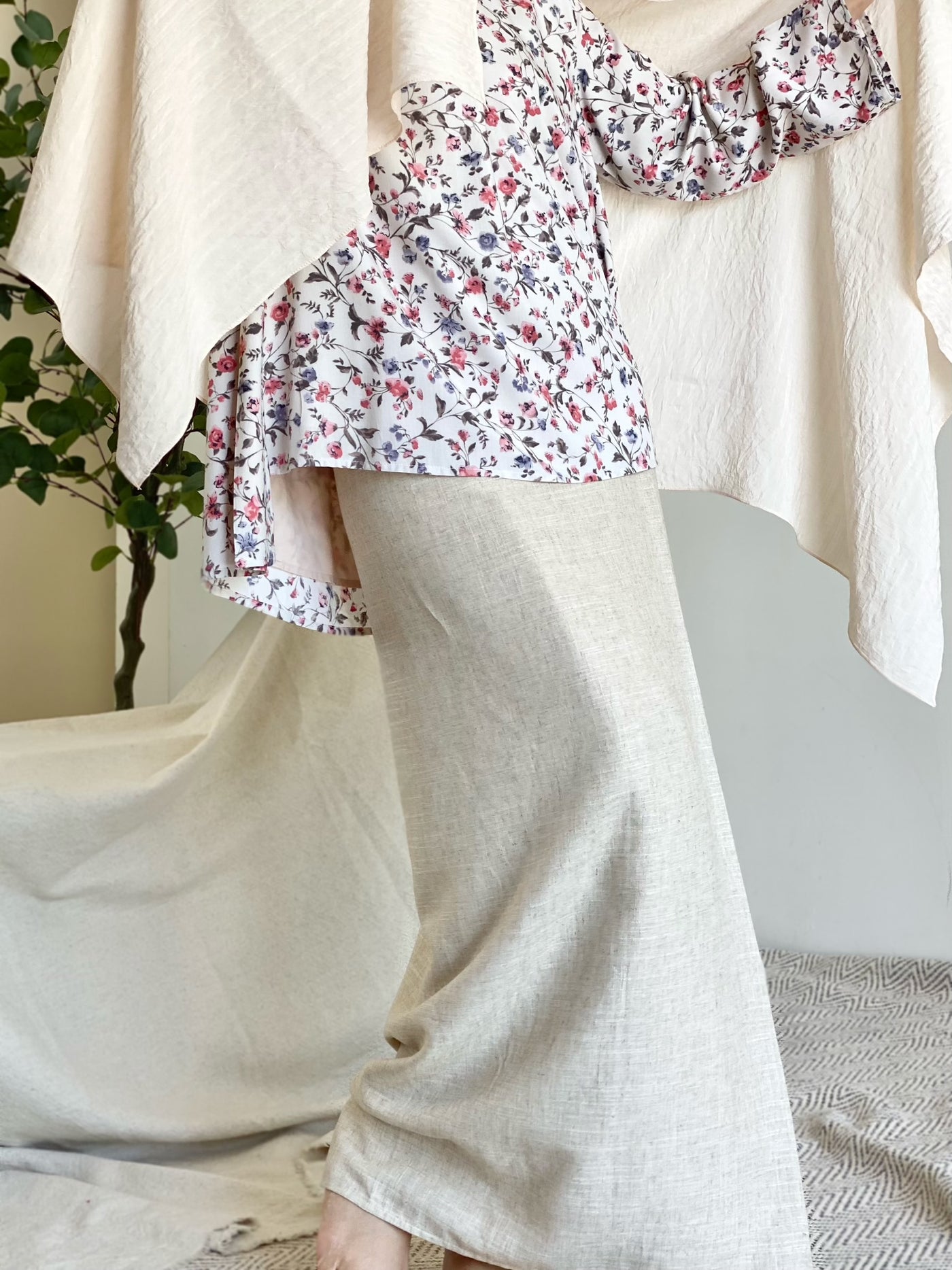 NIRMALA Modern Kurung Set in Beige Floral