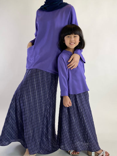 JELITA Pocket Blouse with Flared Skirt Set in Purple
