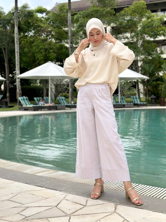 AUBREY Cotton Palazzo Pants in Oatmeal
