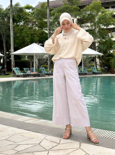 AUBREY Cotton Palazzo Pants in Oatmeal