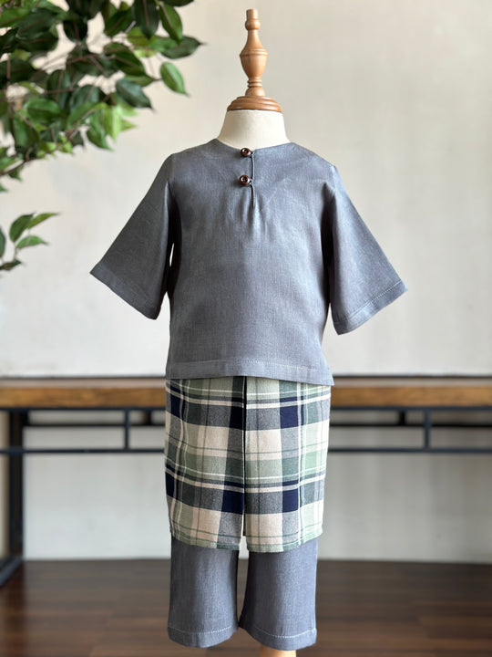 QAID Baby’s Teluk Belanga Baju Melayu Set in Pewter