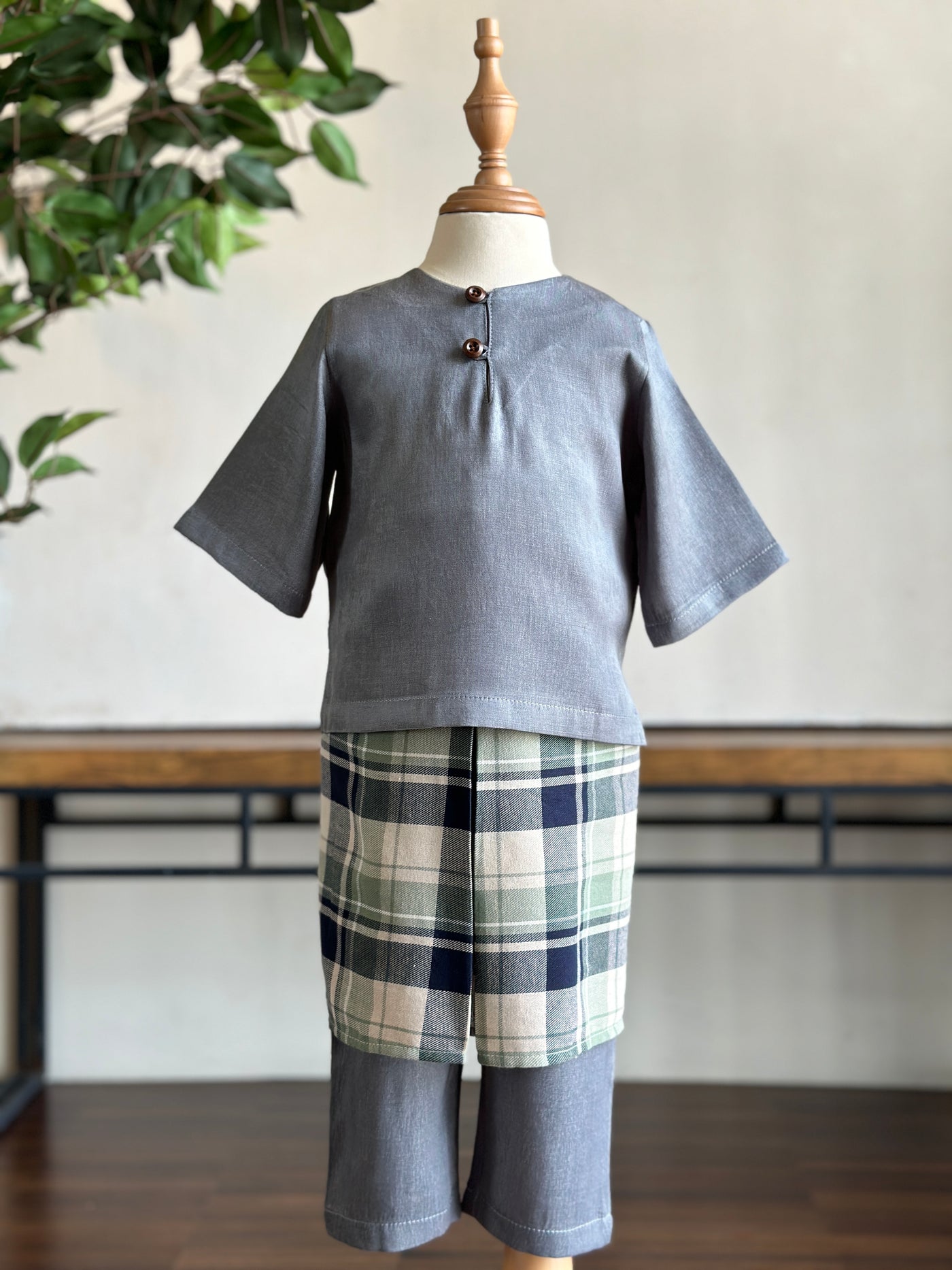 QAID Baby’s Teluk Belanga Baju Melayu Set in Pewter