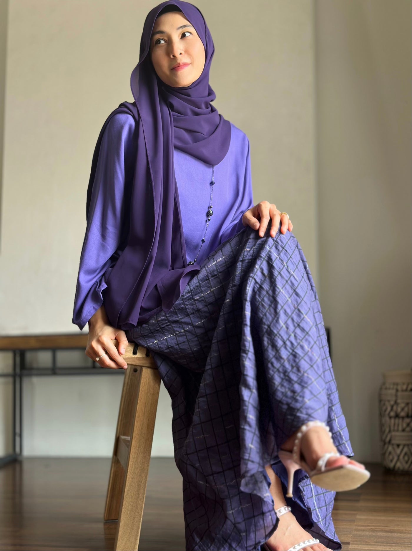 JELITA Pocket Blouse with Flared Skirt Set in Purple