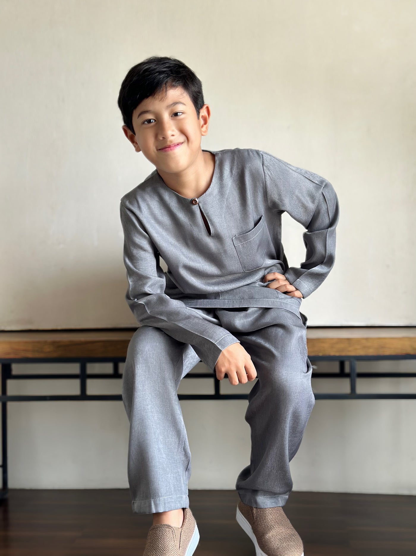NUH Teluk Belanga Baju Melayu Set in Pewter