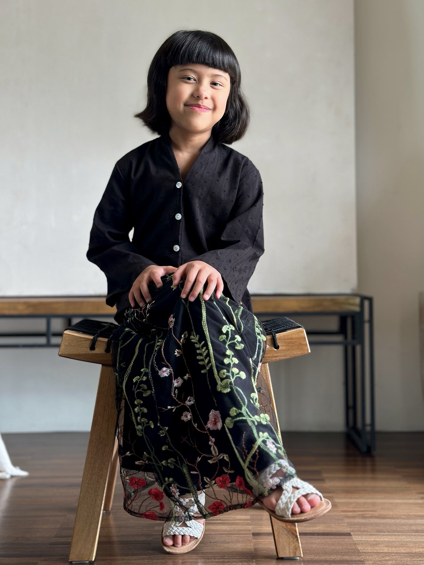 LILY Modern Mini Kebaya Set in Black Bloom