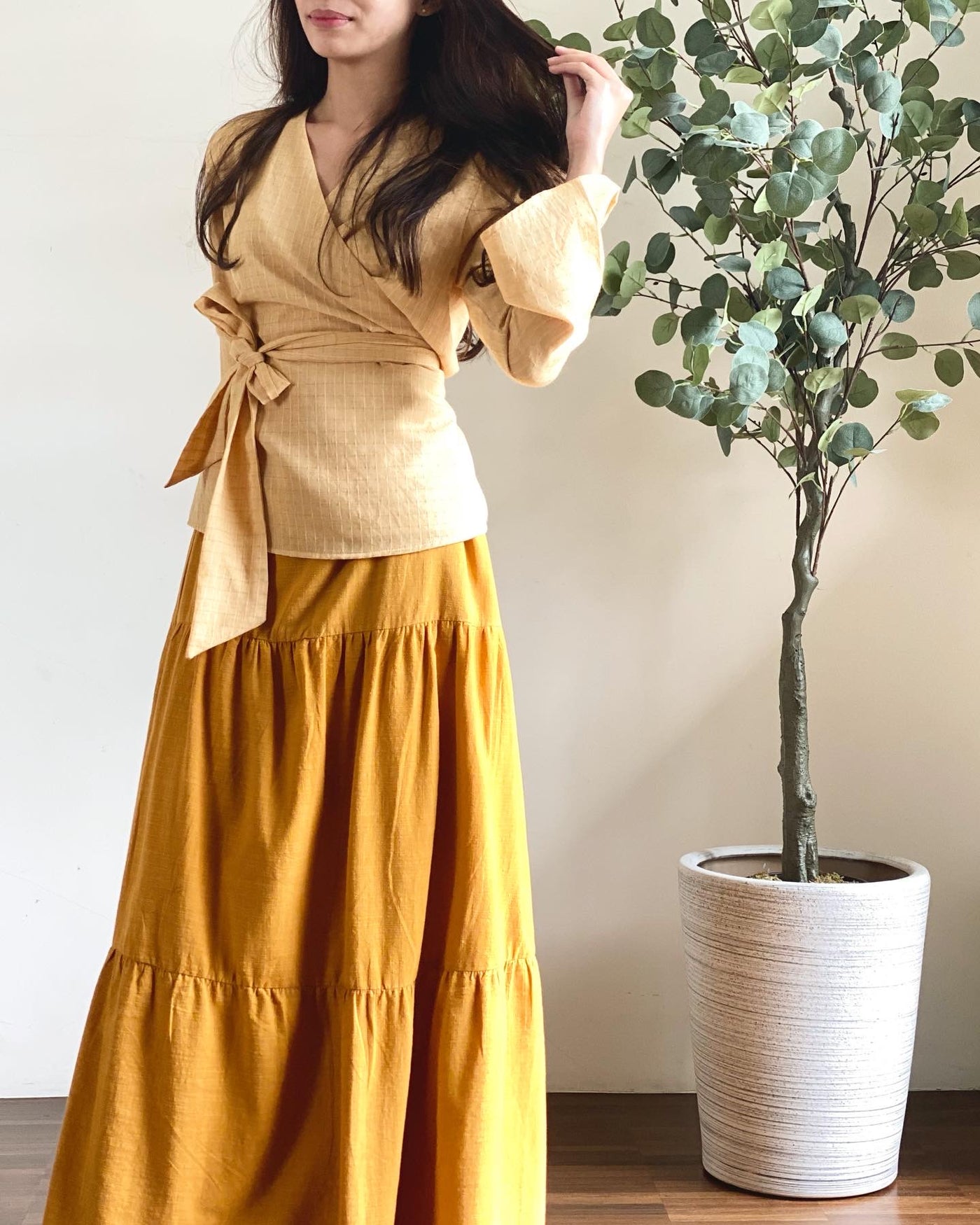 DONNA Wrap Blouse with Tiered Skirt Set