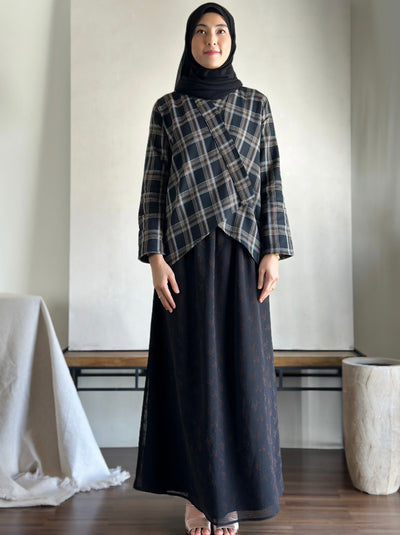 CENGKIH Modern Kebaya with Skirt Set in Black Plaid