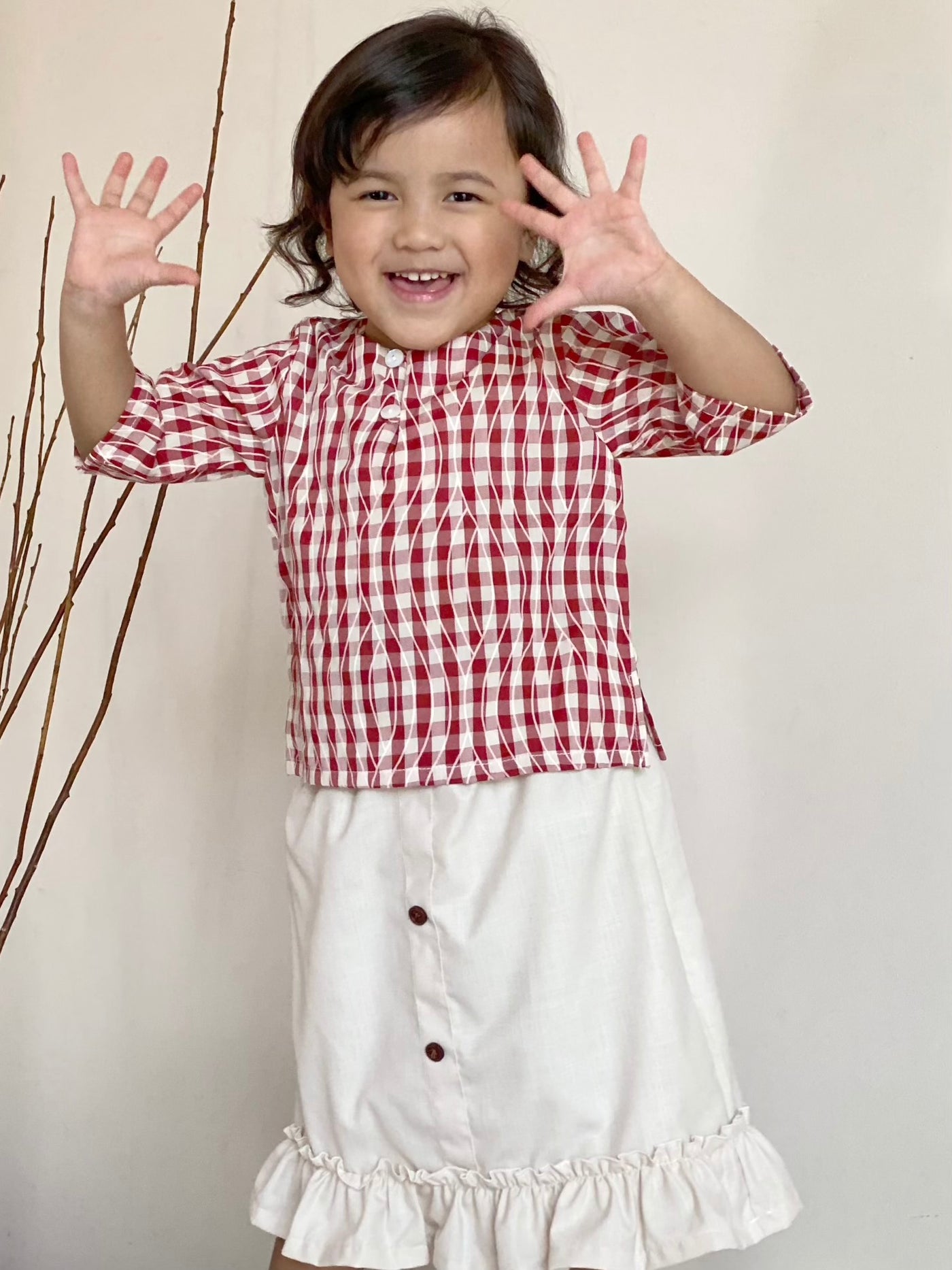 TENANG Unisex Baby’s Kurta in Red Gingham