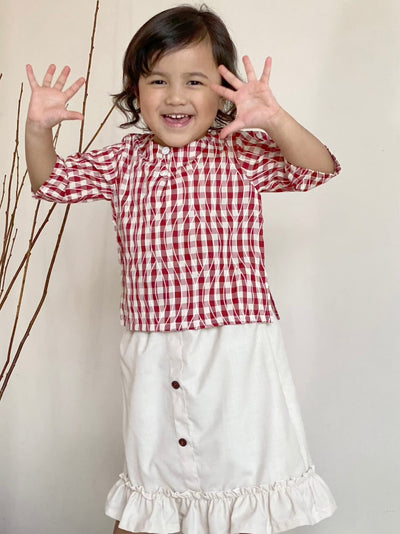 TENANG Unisex Baby’s Kurta in Red Gingham