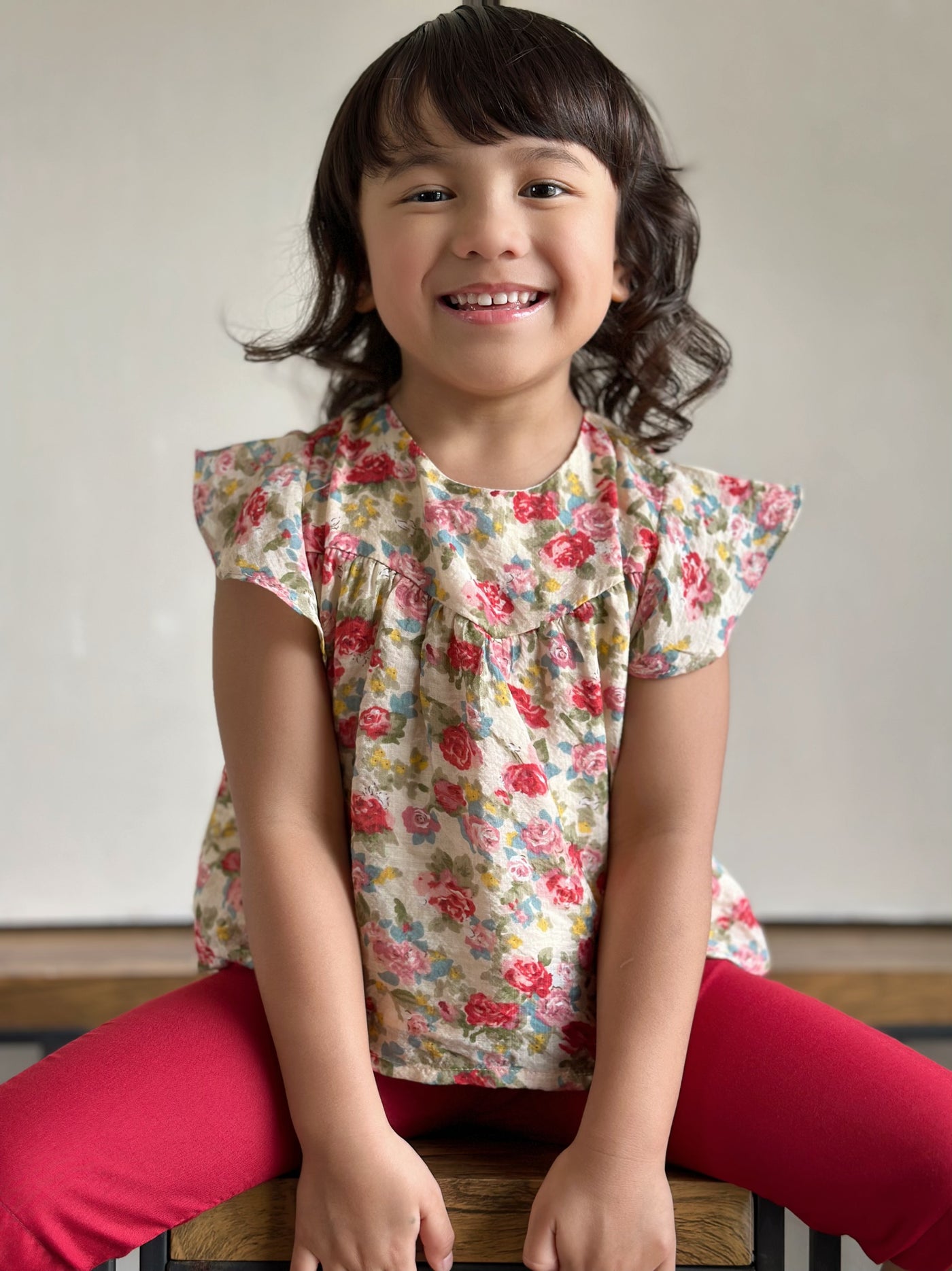 KEKWA Baby's Blouse & Pants Set in Red Rose