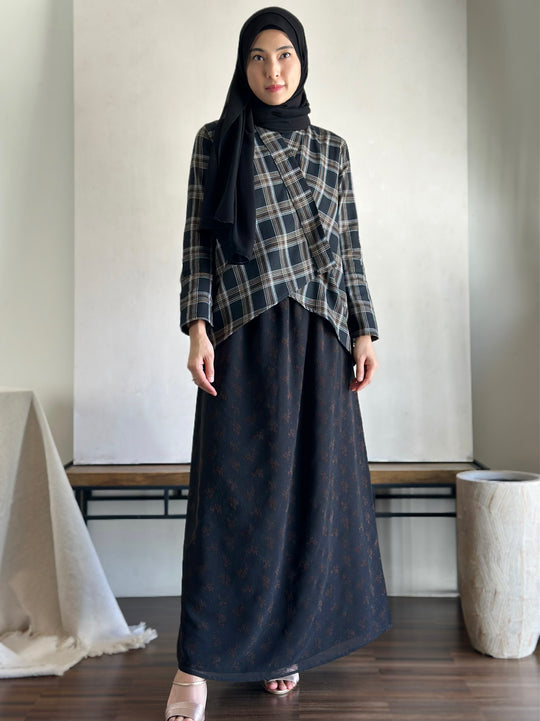 CENGKIH Modern Kebaya with Skirt Set in Black Plaid