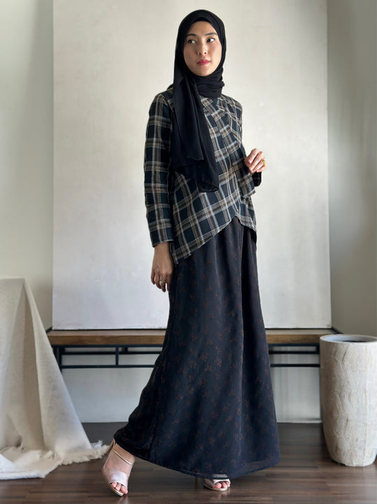 CENGKIH Modern Kebaya with Skirt Set in Black Plaid