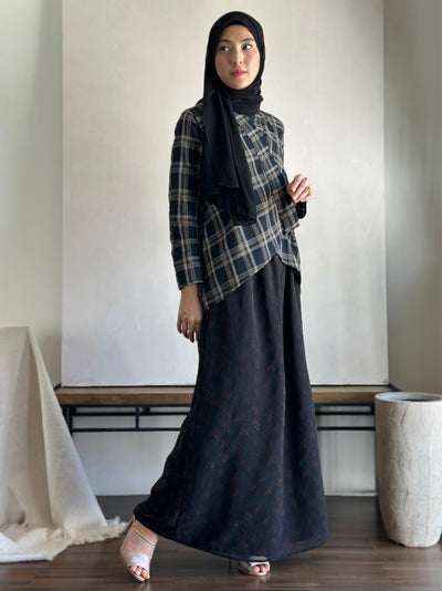 CENGKIH Modern Kebaya with Skirt Set in Black Plaid