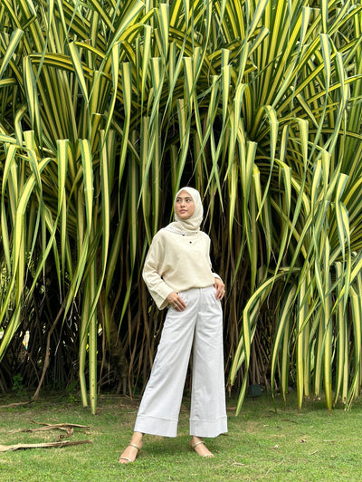 AUBREY Cotton Palazzo Pants in Oatmeal