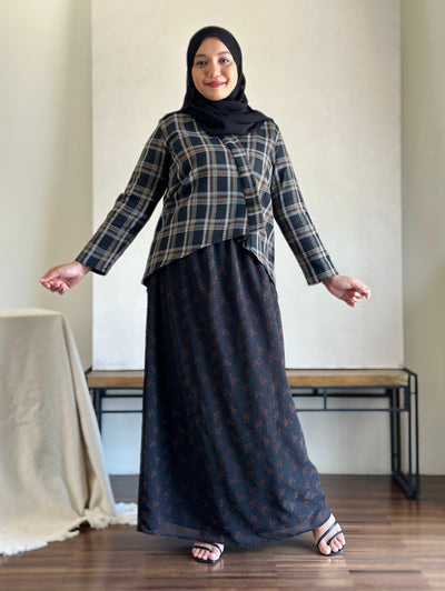 CENGKIH Modern Kebaya with Skirt Set in Black Plaid