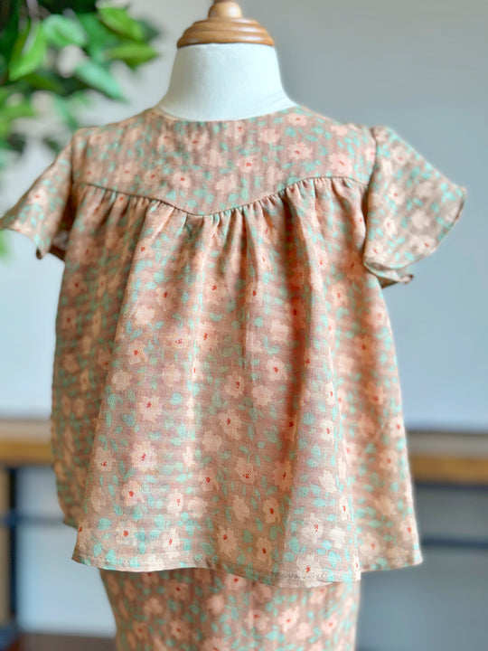 KEKWA Baby's Mini Kurung Set in Peach Floral