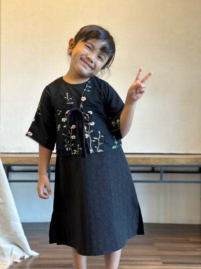 IXORA Baby's Dress with Bolero Set in Black Bloom
