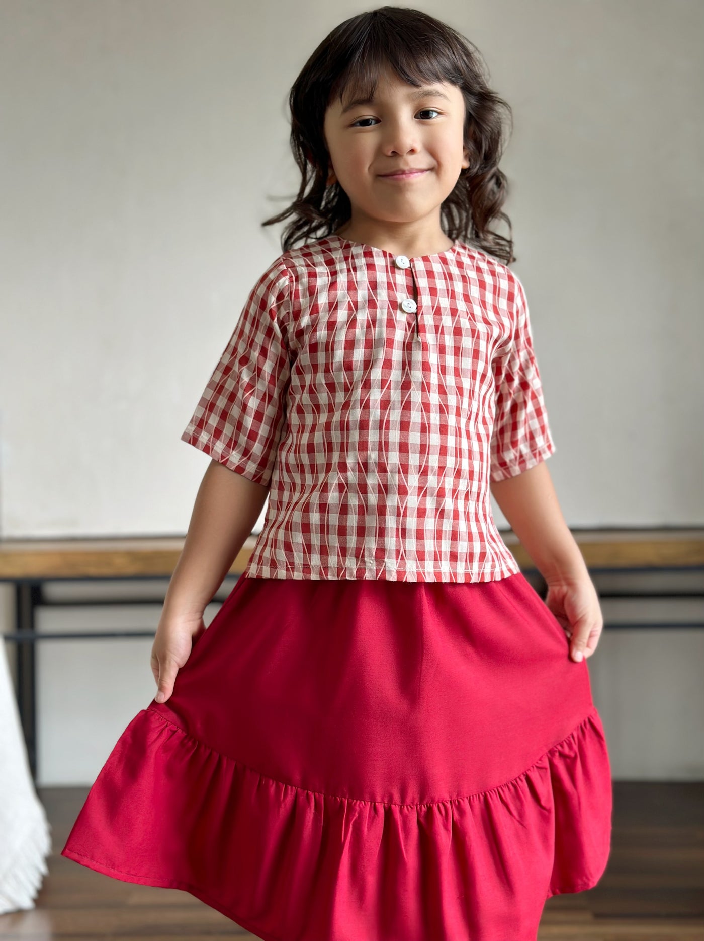 SOFI Baby's Mini Kurung Set in Red Gingham