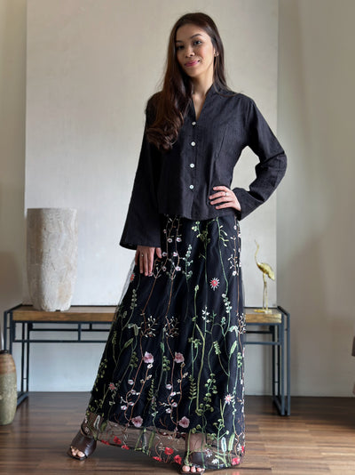 CAMELIA Modern Mini Kebaya Set in Black Bloom