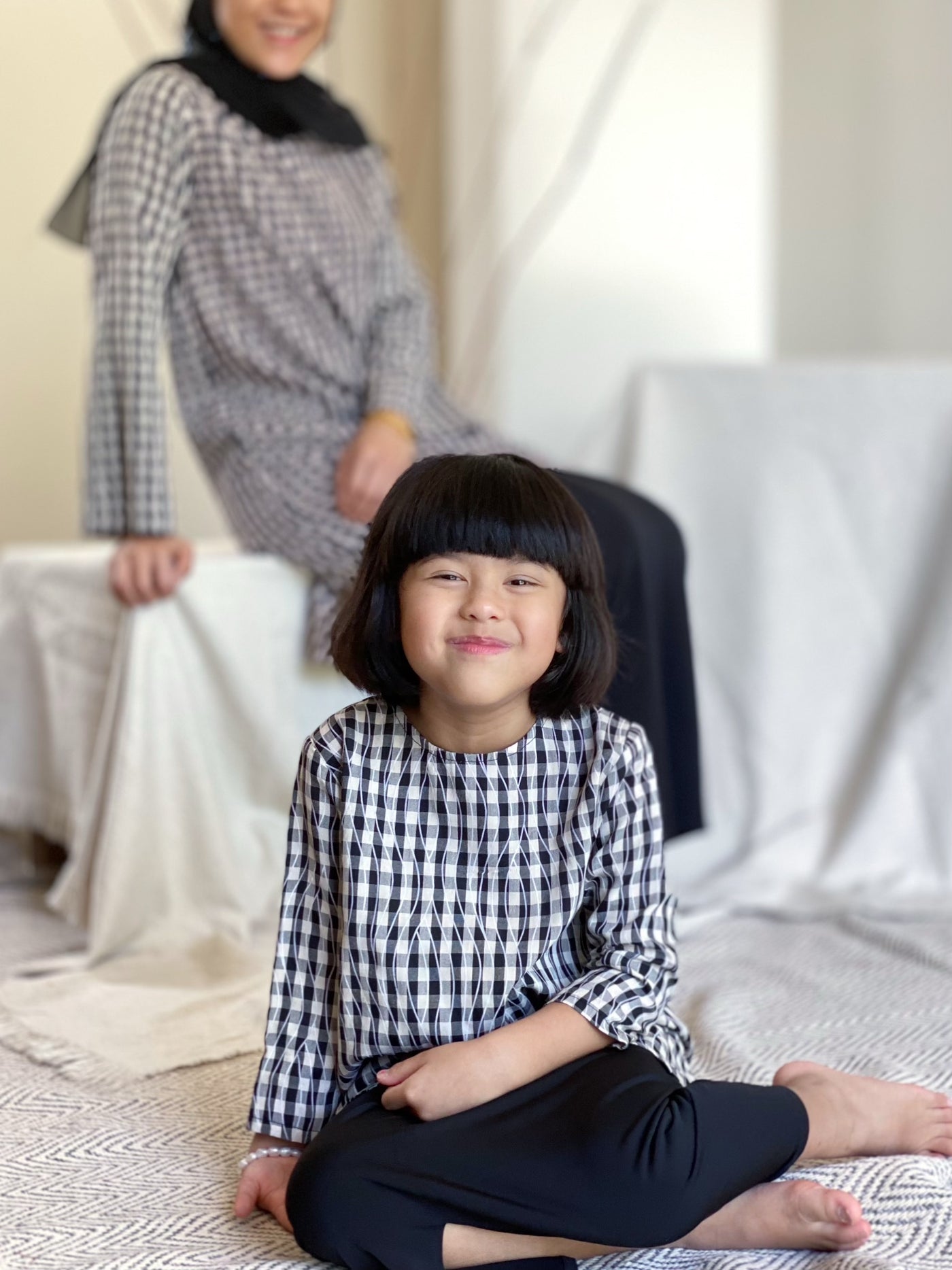 SUKMA Long Kurung Set in Black Gingham
