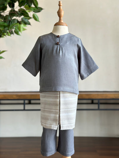 QAID Baby’s Teluk Belanga Baju Melayu Set in Pewter