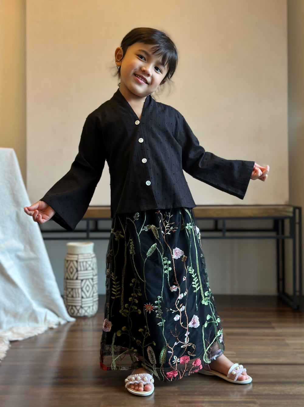 LILY Modern Mini Kebaya Set in Black Bloom