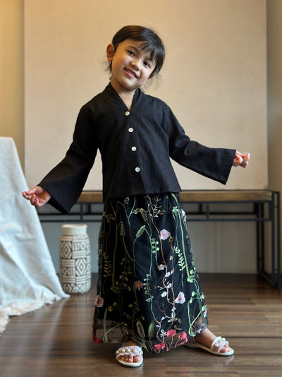 LILY Modern Mini Kebaya Set in Black Bloom