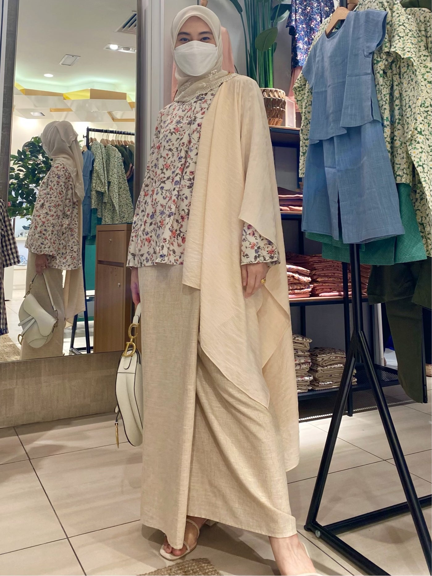NIRMALA Modern Kurung Set in Beige Floral