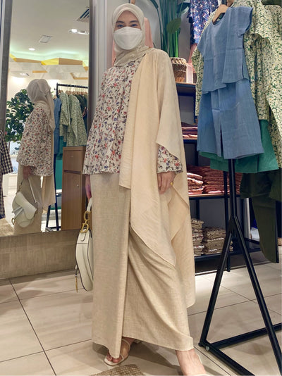 NIRMALA Modern Kurung Set in Beige Floral