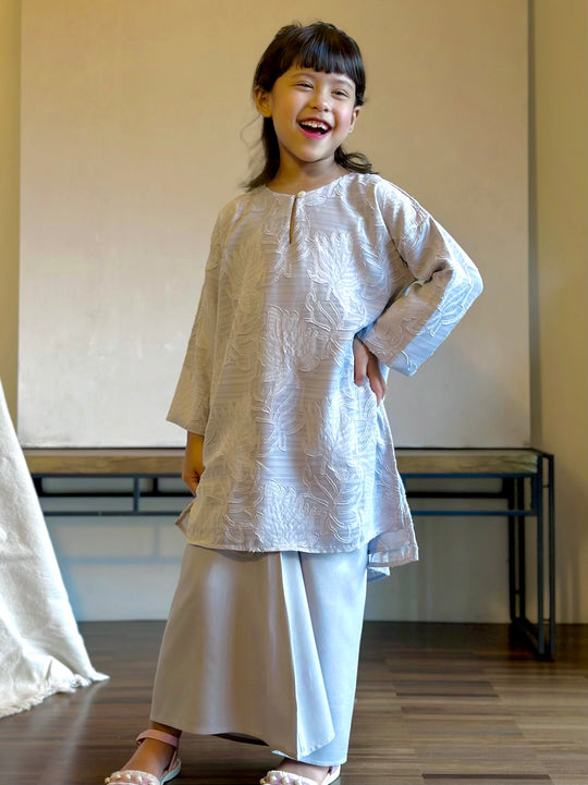 KASTURI Long Kurung Set in Grey