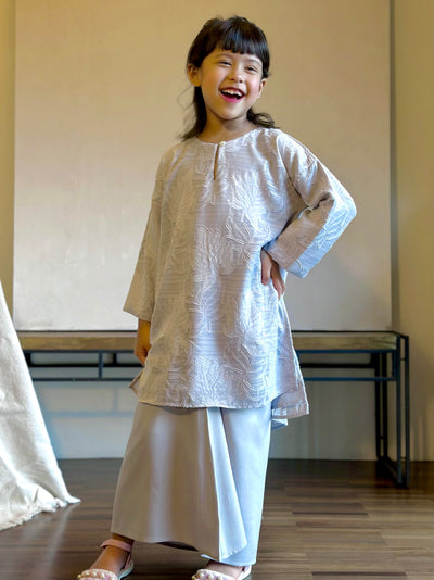 KASTURI Long Kurung Set in Grey