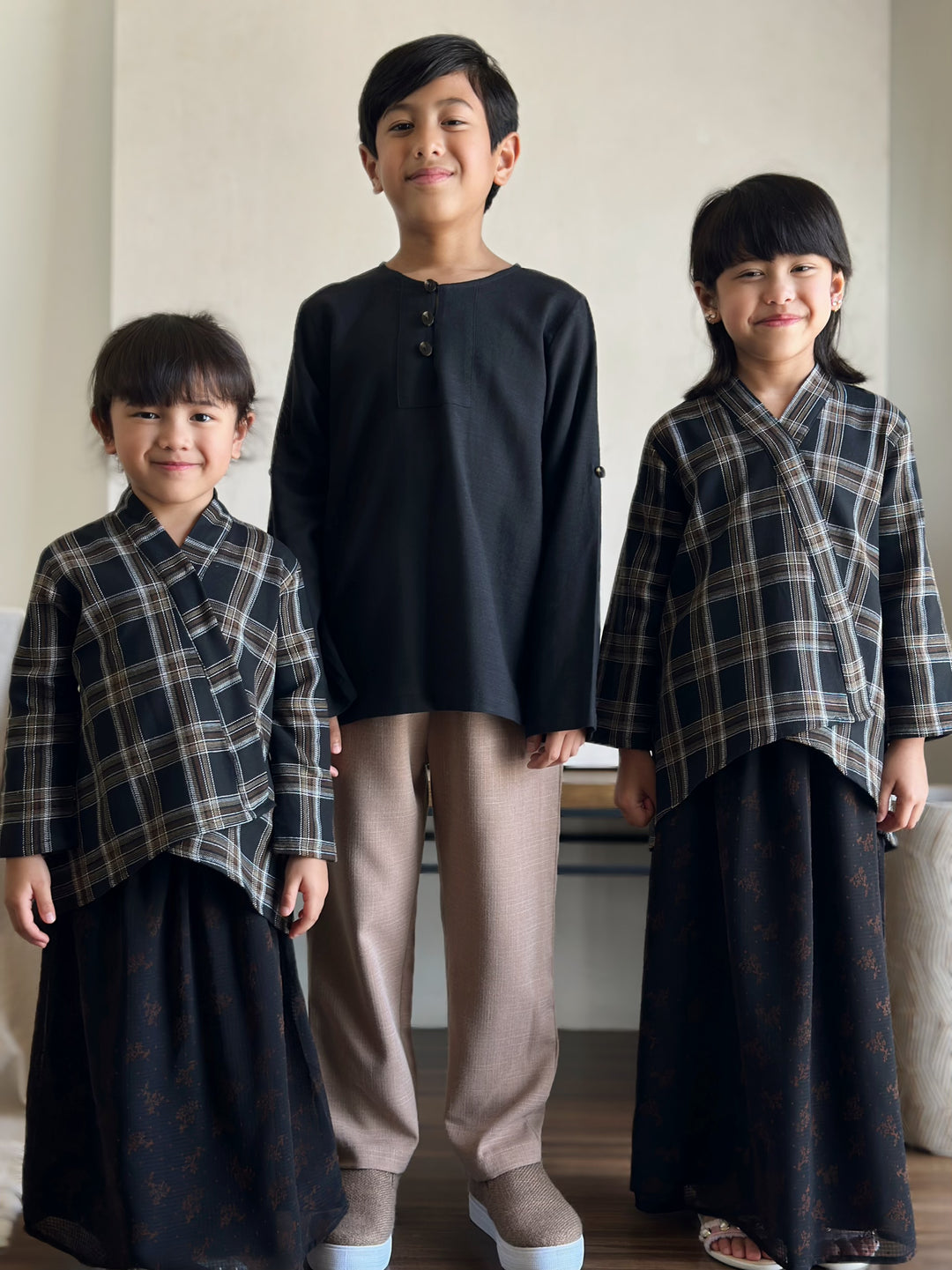 SIREH Modern Kebaya with Skirt Set in Black Plaid