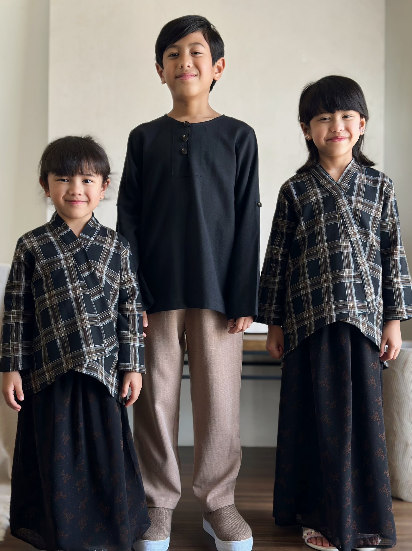 SIREH Modern Kebaya with Skirt Set in Black Plaid