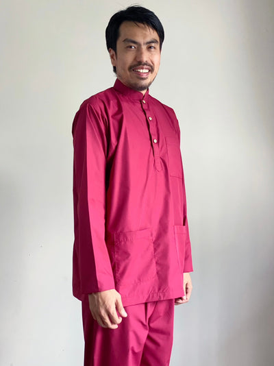 ARJUNA Baju Melayu Cekak Musang Set in Ruby